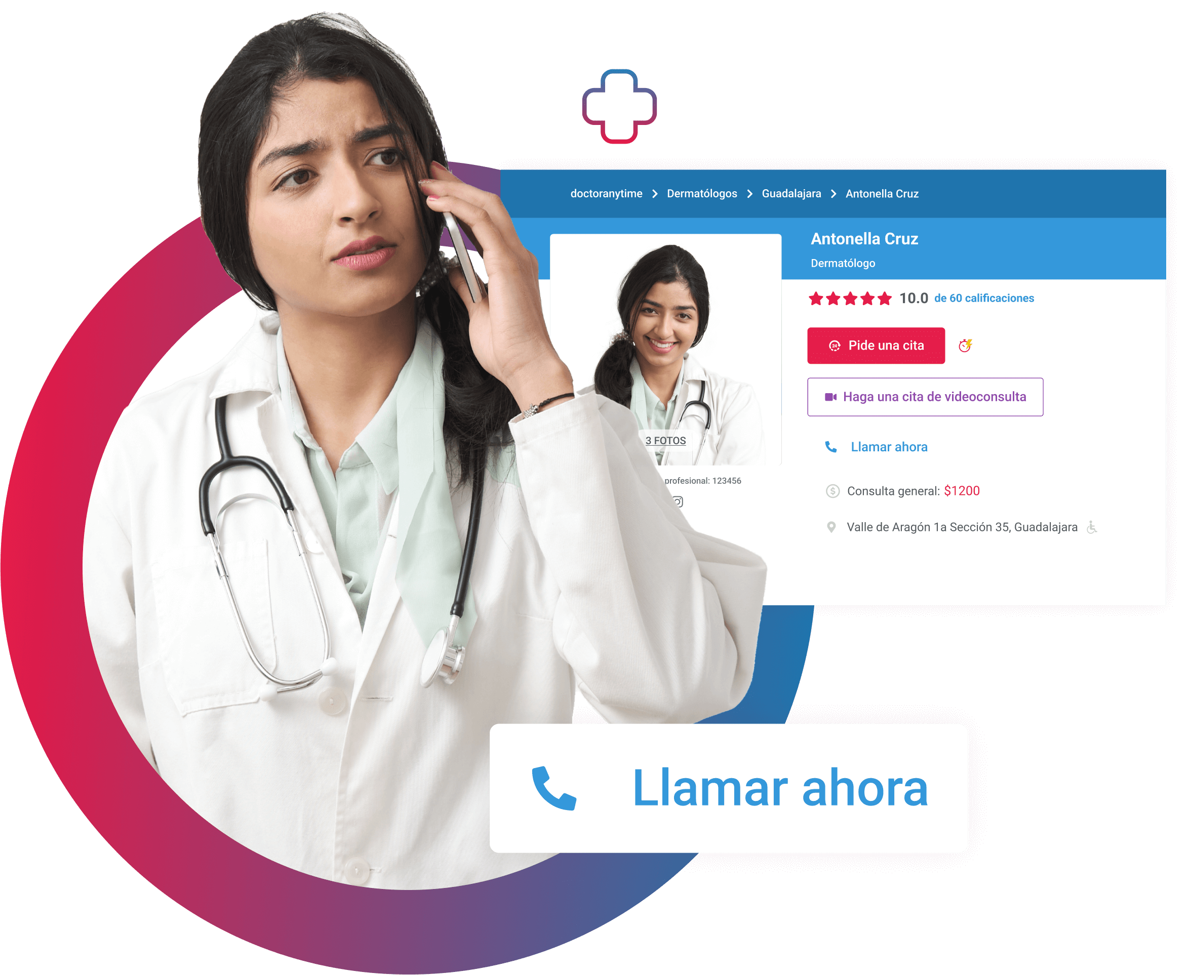 doctora hablando por teléfono por internet en la plataforma de doctoranytime