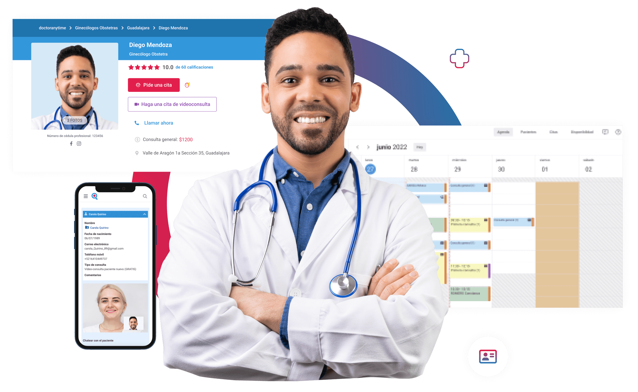 Ginecólogo administrando sus citas médicas en línea a través de la plataforma de Doctoranytime